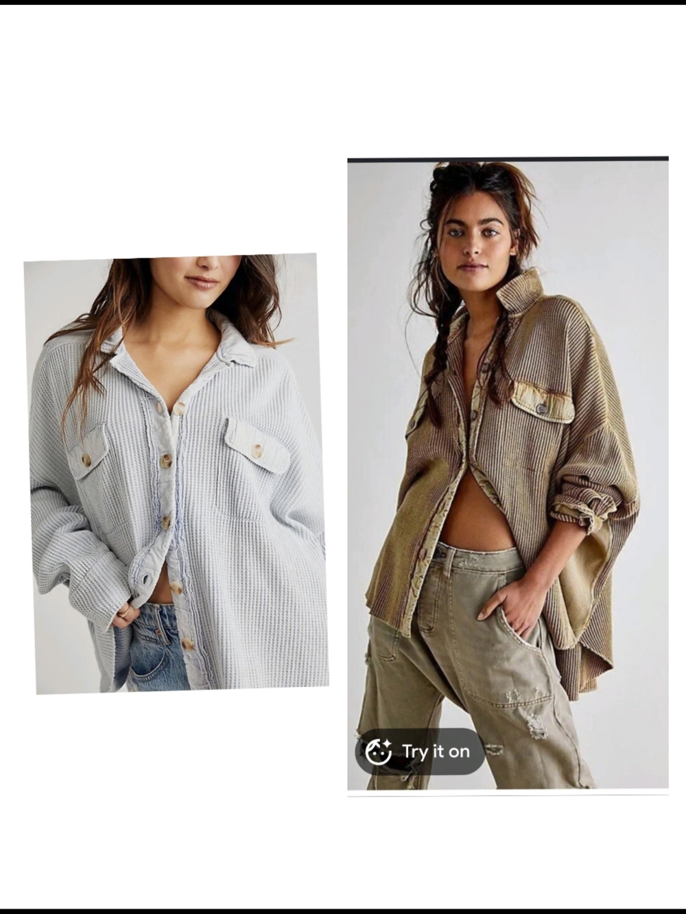 Fp One Oversized Waffle Knit Button-Down Shirt - Cream